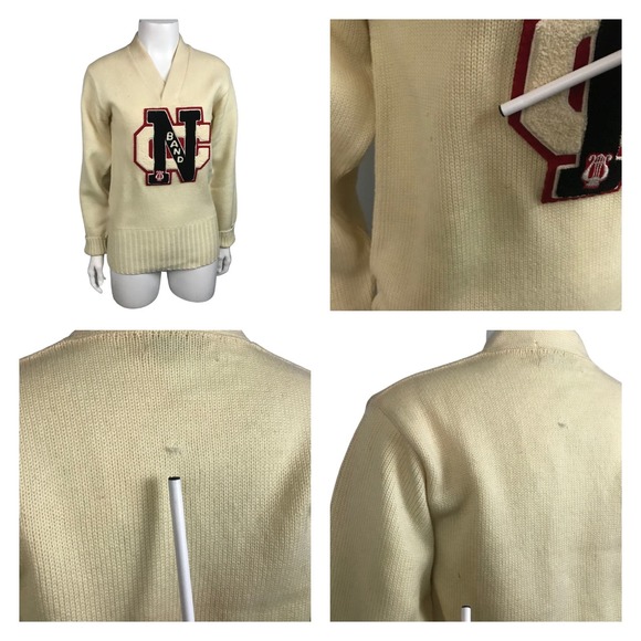 1960s Wool Band Letterman Pullover School Sweater / Women’s XS/S * - Picture 4 of 4